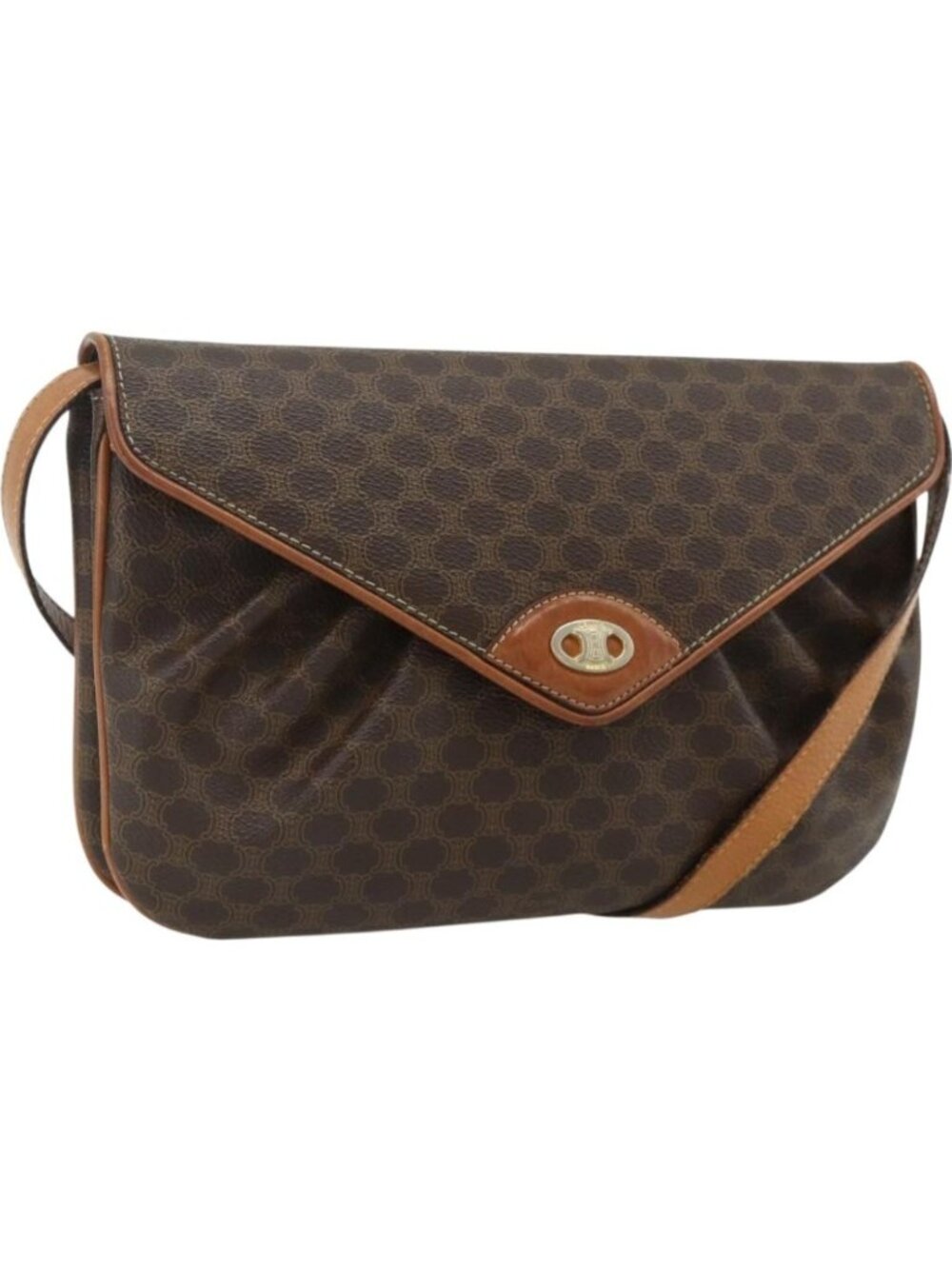 CELINE Macadam Canvas Shoulder Bag PVC Leather Brown Gold